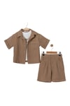 Erkek Çocuk Retro Stil Gömlek Şort ve Tişört Set