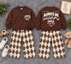 Kahverengi Sweatshirt ve Desenli Bol Paça Pantolon 2'li Takım