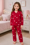Kalp Baskılı Pamuklu Uzun Kollu Pijama Alt Üst Takım