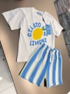 Laciel Paris Gelato lemon baskılı  t-shirt mavi beyaz çizgili şort takım
