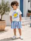 Laciel Paris Gelato lemon baskılı  t-shirt mavi beyaz çizgili şort takım