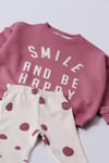 Pembe “Smile and Be Happy” Yazılı Sweatshirt ve Puantiyeli Tayt 2’li Kız Çocuk Takımı