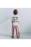 Retro Araba Baskılı Oversize T-Shirt ve Geniş Paça Çizgili Pantolon