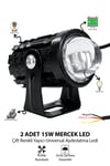 2 Adet 15W Mini Mercekli Motosiklet Sis Lambası Çift Renkli Beyaz Sarı ve Çakarlı 12V-24V Döküm Gövde