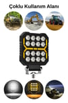 2 Adet 20W 16 LED Dikdörtgen Off Road Çakar Modlu Aydınlatma Ledi Çalışma Lambası Demir Döküm Siyah Renk