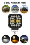 2 Adet 20W 18 Mercek LED Kare Off Road Beyaz Aydınlatma Sarı Çakar Modlu Çalışma Lambası 12V-24V Demir Döküm Siyah Renk