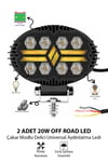 2 Adet 20W 8 LED Oval Off Road Sarı Çakar Modlu Aydınlatma Ledi Çalışma Lambası Demir Döküm Siyah Renk