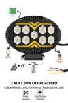 2 Adet 20W 9 LED Oval Off Road Çakar Modlu Aydınlatma Ledi Çalışma Lambası Demir Döküm Siyah Renk