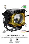 2 Adet 20W Çift Mercekli Angelli Motosiklet Sis Lambası Çift Renkli Beyaz Sarı ve Çakarlı 12V-24V Döküm Gövde