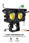 2 Adet 20W Çift Mercekli Motosiklet Sis Lambası Çift Renkli Beyaz Sarı ve Çakarlı 12V-24V Döküm Gövde
