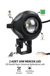 2 Adet 20W Mercekli Motosiklet Sis Lambası Çift Renkli Beyaz Sarı ve Çakarlı 12V-24V Döküm Gövde