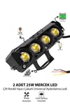 2 Adet 25W 4 Mercekli Motosiklet Sis Lambası Çift Renkli Beyaz Sarı 12V-24V Demir Döküm Siyah