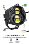 2 Adet 25W Çift Mercekli Motosiklet Sis Lambası Çift Renkli Beyaz Sarı ve Çakarlı 12V-24V Döküm Gövde