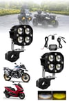 2 Adet 30W 4 Mercekli Motosiklet Sis Lambası Çift Renkli Beyaz LED Sarı Çakar Modlu 12V-24V Kontrol Butonlu Demir Döküm Siyah Renk