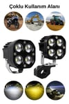 2 Adet 30W 4 Mercekli Motosiklet Sis Lambası Çift Renkli Beyaz LED Sarı Çakar Modlu 12V-24V Kontrol Butonlu Demir Döküm Siyah Renk