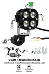 2 Adet 30W 4 Mercekli Motosiklet Sis Lambası Çift Renkli Beyaz LED Sarı Çakar Modlu 12V-24V Kontrol Butonlu Demir Döküm Siyah Renk