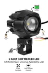 2 Adet 30W Tek Mercekli Motosiklet Sis Lambası Çift Renkli 12V-24V Demir Döküm Kasa Siyah
