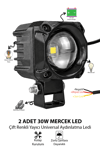 2 Adet 30W Tek Mercekli Motosiklet Sis Lambası Çift Renkli Beyaz Sarı 12V-24V Demir Döküm Siyah Renk