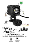 2 Adet 30W Tek Mercekli Motosiklet Sis Lambası Çift Renkli Beyaz LED Sarı Çakar Modlu 12V-24V Kontrol Butonlu Demir Döküm Siyah Renk