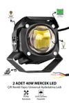 2 Adet 40W Mercekli Motosiklet Sis Lambası Çift Renkli Beyaz Sarı 12V-24V Demir Döküm Siyah