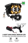 2 Adet Angel Çizgili Çift Mercekli Motosiklet Sis Lambası Sis Filtreli Beyaz LED Sarı Çakar Modlu 12V-24V Çakar Modüllü Kablo Setli Siyah Renk