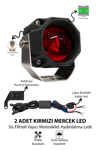 2 Adet Kırmızı Mercekli Motosiklet Sis Lambası Sis Filtreli Yayıcı Beyaz LED Sarı Çakar Modlu 12V-24V Çakar Modüllü Kablo Setli Demir Döküm Siyah Renk