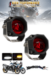 2 Adet Kırmızı Mercekli Motosiklet Sis Lambası Sis Filtreli Yayıcı Beyaz LED Sarı Çakar Modlu 12V-24V Çakar Modüllü Kablo Setli Demir Döküm Siyah Renk