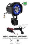 2 Adet RGB Angel Halkalı Mercekli Motosiklet Sis Lambası Sis Filtreli Beyaz LED Sarı Çakar Modlu 12V-24V Çakar Modüllü Kablo Setli Siyah Renk