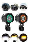 2 Adet RGB Angel Halkalı Mercekli Motosiklet Sis Lambası Sis Filtreli Beyaz LED Sarı Çakar Modlu 12V-24V Çakar Modüllü Kablo Setli Siyah Renk