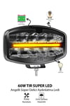60W Oval TIR Super LED Sarı Angel Çakar Modlu Mercekli Off Road Aydınlatma Ledi 12V-24V Demir Döküm Siyah Renk