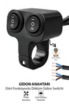 Dört Fonksiyonlu Çift Aç Kapa Tuşlu Demir Döküm Gidon Anahtarı Motosiklet Sis Farı Off Road LED Kontrol Switchi Gidon Bağlantılı 30cm Kablolu Siyah Renk