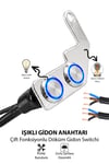 Işıklı Gidon Anahtarı Çift Fonksiyonlu Mavi LED Çift Power Tuşlu Motosiklet Sis Farı Off Road Led Kontrol Switchi Uzun Bağlantı Ayaklı Kablolu Demir Döküm Krom Renk
