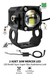 Motosiklet Sis Farı 30W Mercekli Beyaz-Sarı LED 2 ADET Metal Gövde Super Slim Fanlı Soğutmalı Alüminyum Montaj Braketli