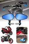 Universal Motosiklet Gidon Aynası | Alüminyum Siyah Kasa Cnc Mavi İskelet 