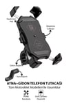 Universal Motosiklet Uyumlu Ayna ve Gidon Bağlantılı Telefon Tutacağı ABS Plastik + Metal Siyah Renk