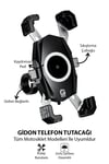 Universal Motosiklet Uyumlu Gidon Telefon Tutacağı ABS Plastik + Metal Siyah Renk