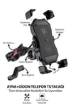 Universal Motosiklet Uyumlu Kablosuz Şarjlı Telefon Tutacağı ABS Plastik + Metal Siyah Renk