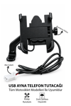 Universal Motosiklet Uyumlu USB Ayna Telefon Tutacağı Tüm Yıllar ABS Plastik + Metal Siyah Renk
