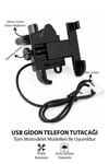 Universal Motosiklet Uyumlu USB Gidon Telefon Tutacağı Tüm Yıllar ABS Plastik + Metal Siyah Renk