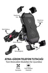 Universal Motosiklet Uyumlu USB Hızlı Şarjlı Telefon Tutacağı ABS Plastik + Metal Siyah Renk
