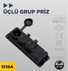 Bylion Siyah Kauçuk Monofaze Üçlü Grup Priz 1x16a Ip44 F Type 950-004-0003