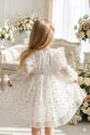 Kız Bebek Çocuk Yıldızlı Tüllü Uzun Kollu Penye Astarlı Doğum Günü Özel Gün Parti Bayramlık Elbise