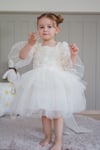 Kız Bebek Elbise Uzun Kollu Fiyonklu Güllü Tütü Doğum Günü Parti Düğün Özel Gün Abiye Çocuk Elbise