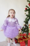 Kız Bebek Elbise Uzun Kollu Tüllü Tütü Özel Gün Parti Doğum Günü Saten Abiye Çocuk Elbise