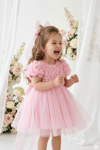 Melisya 3D Güllü Uzun Fiyonklu Elbise - Pembe