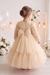 Pearly Long Rose Uzun Kollu Prenses Elbise - Ekru