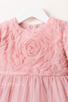 Pearly Long Rose Uzun Kollu Prenses Elbise - Pudra
