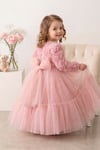 Pearly Long Rose Uzun Kollu Prenses Elbise - Pudra