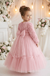 Pearly Long Rose Uzun Kollu Prenses Elbise - Pudra