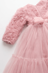 Pearly Long Rose Uzun Kollu Prenses Elbise - Pudra